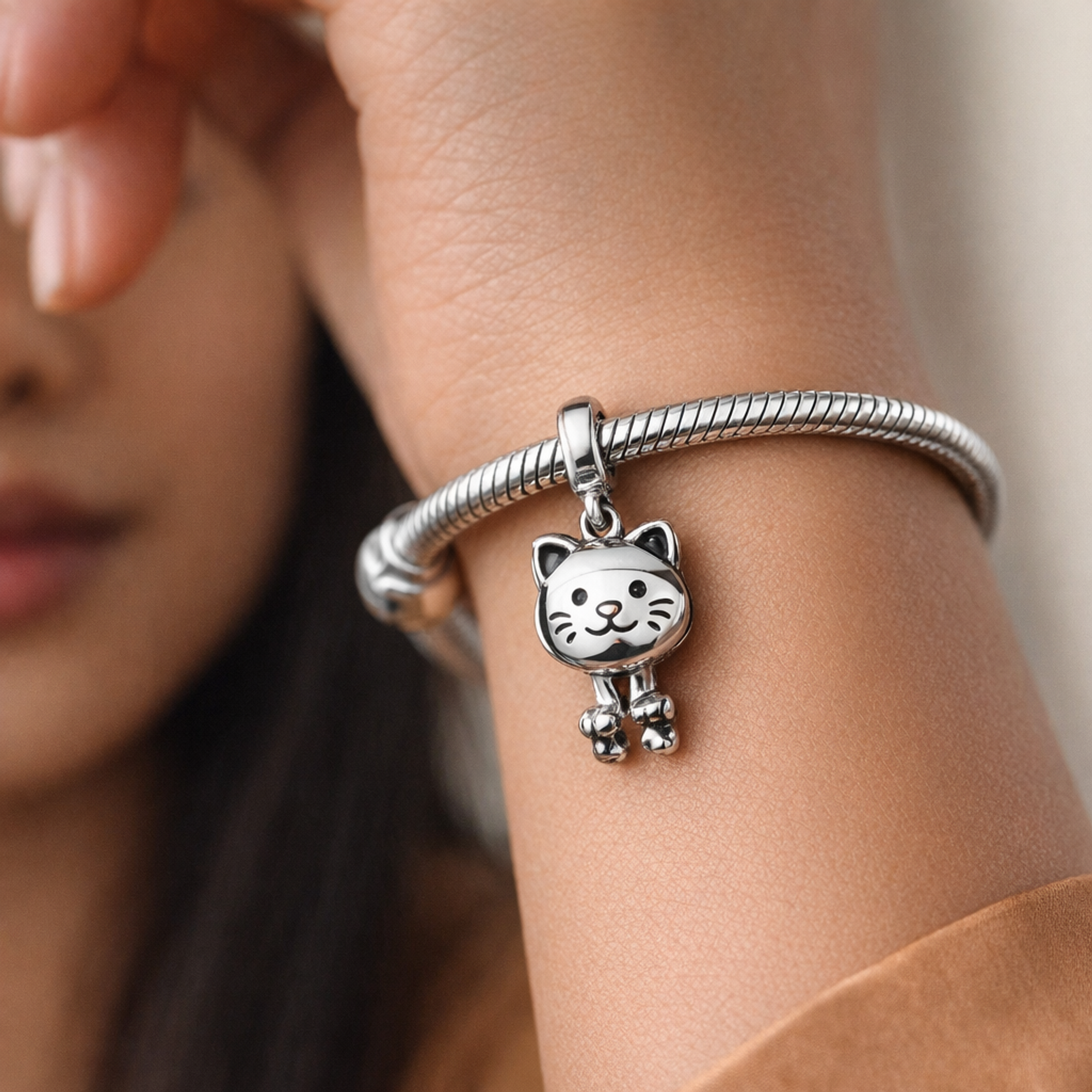Pet Cat & Bow Charm — worn on wrist