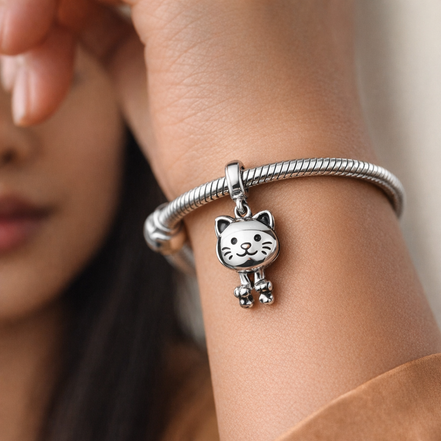 Pet Cat & Bow Charm — worn on wrist