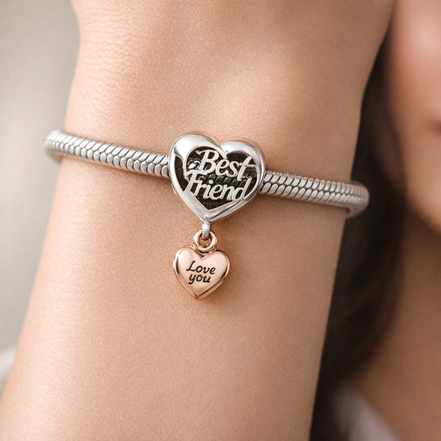 Love You Best Friend Heart Charm — worn on wrist