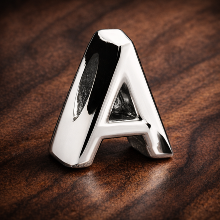 Letter A Alphabet Charm — display on walnut