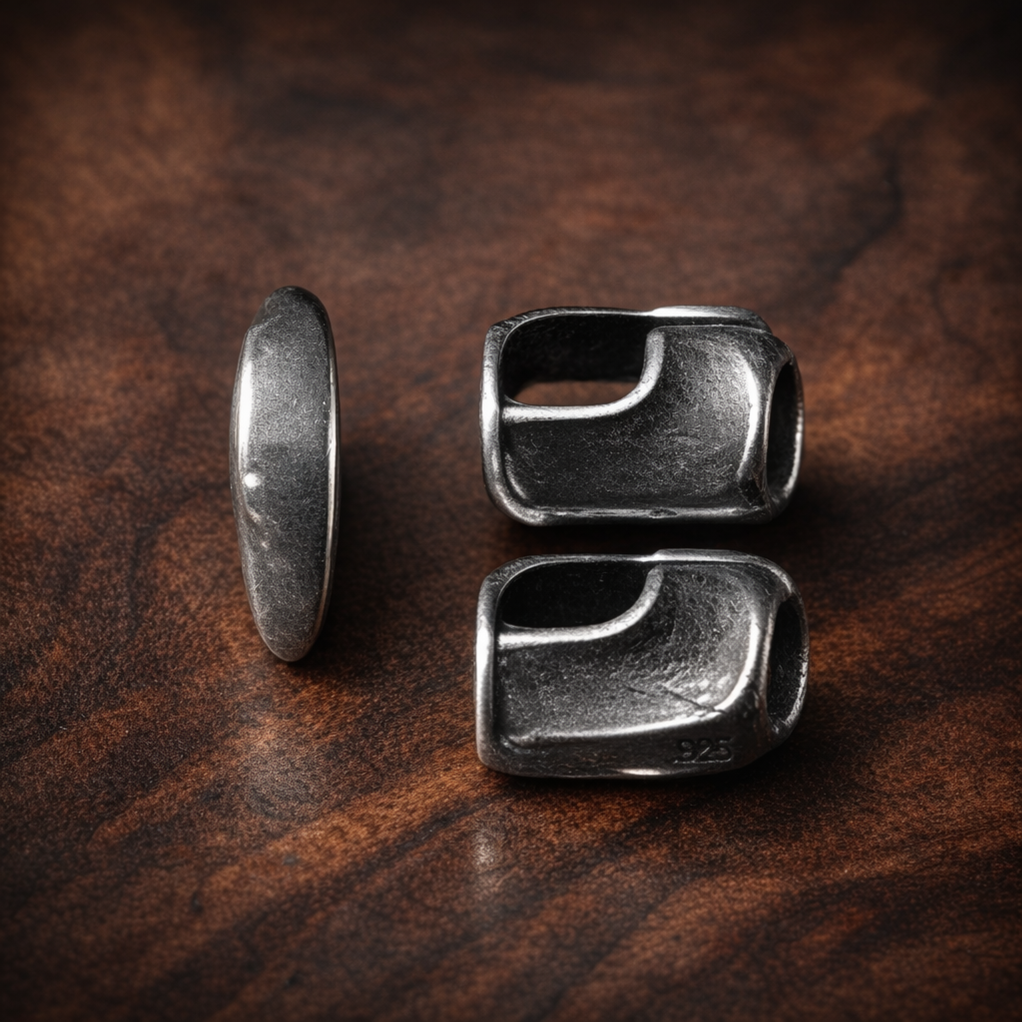 Silver Letter B - Silver Letter B Charm — display on walnut