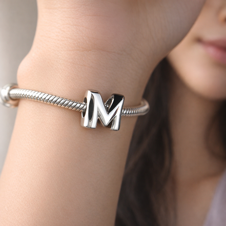 Letter M Alphabet Charm — worn on wrist
