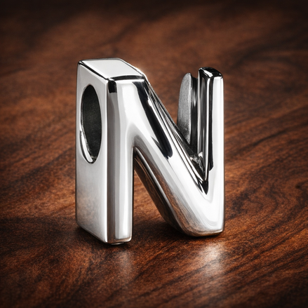 Letter N Alphabet Charm — display on walnut
