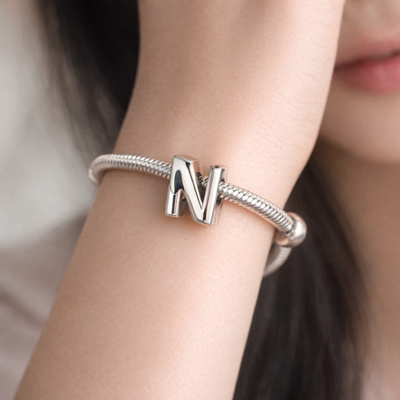 Letter N Alphabet Charm — worn on wrist
