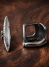 Letter P Alphabet Charm — display on walnut