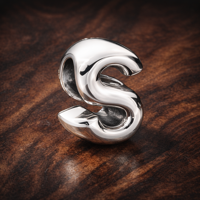 Letter S Alphabet Charm — display on walnut
