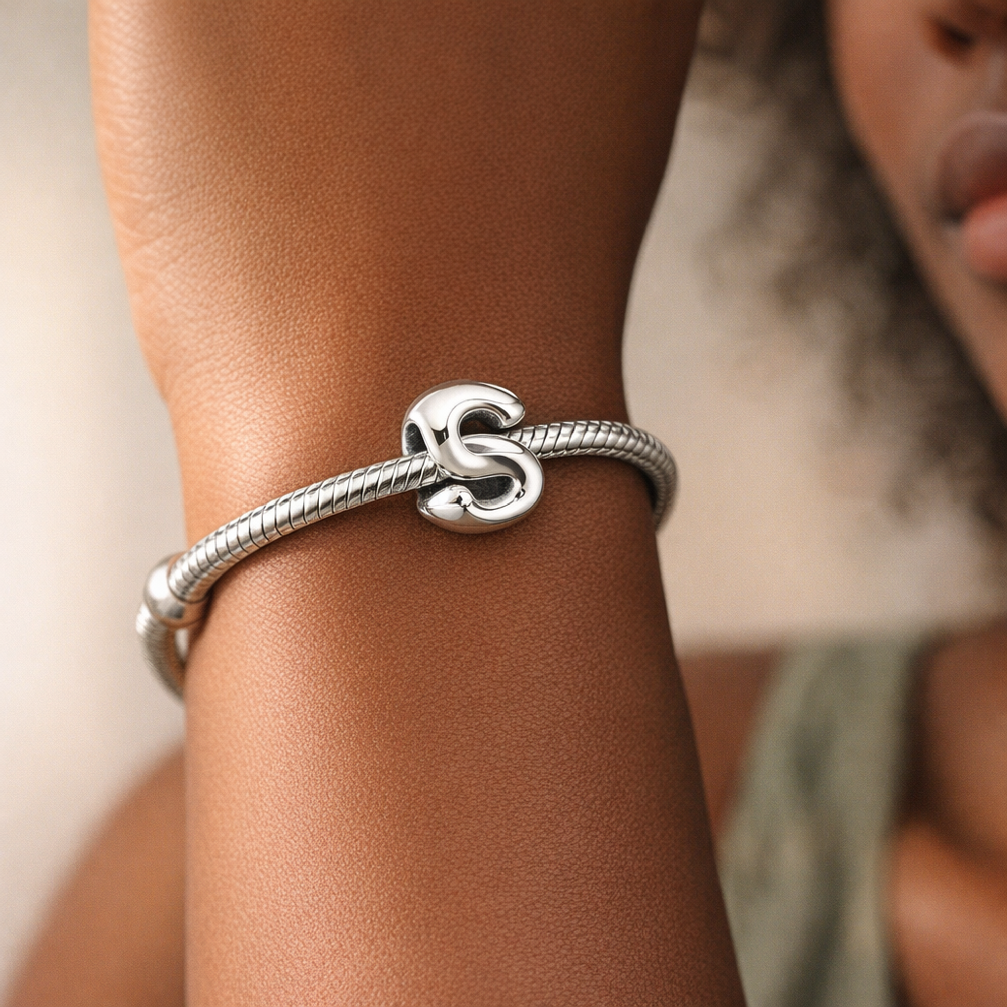Letter S Alphabet Charm — worn on wrist