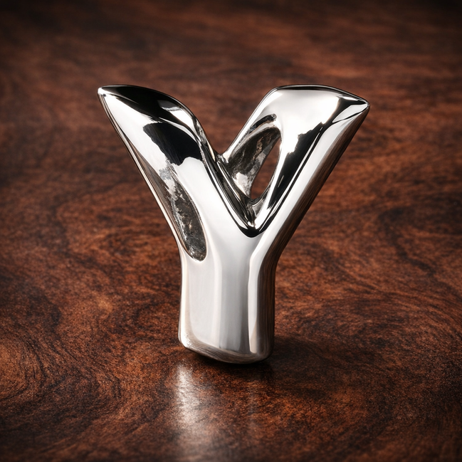 Letter Y Alphabet Charm — display on walnut