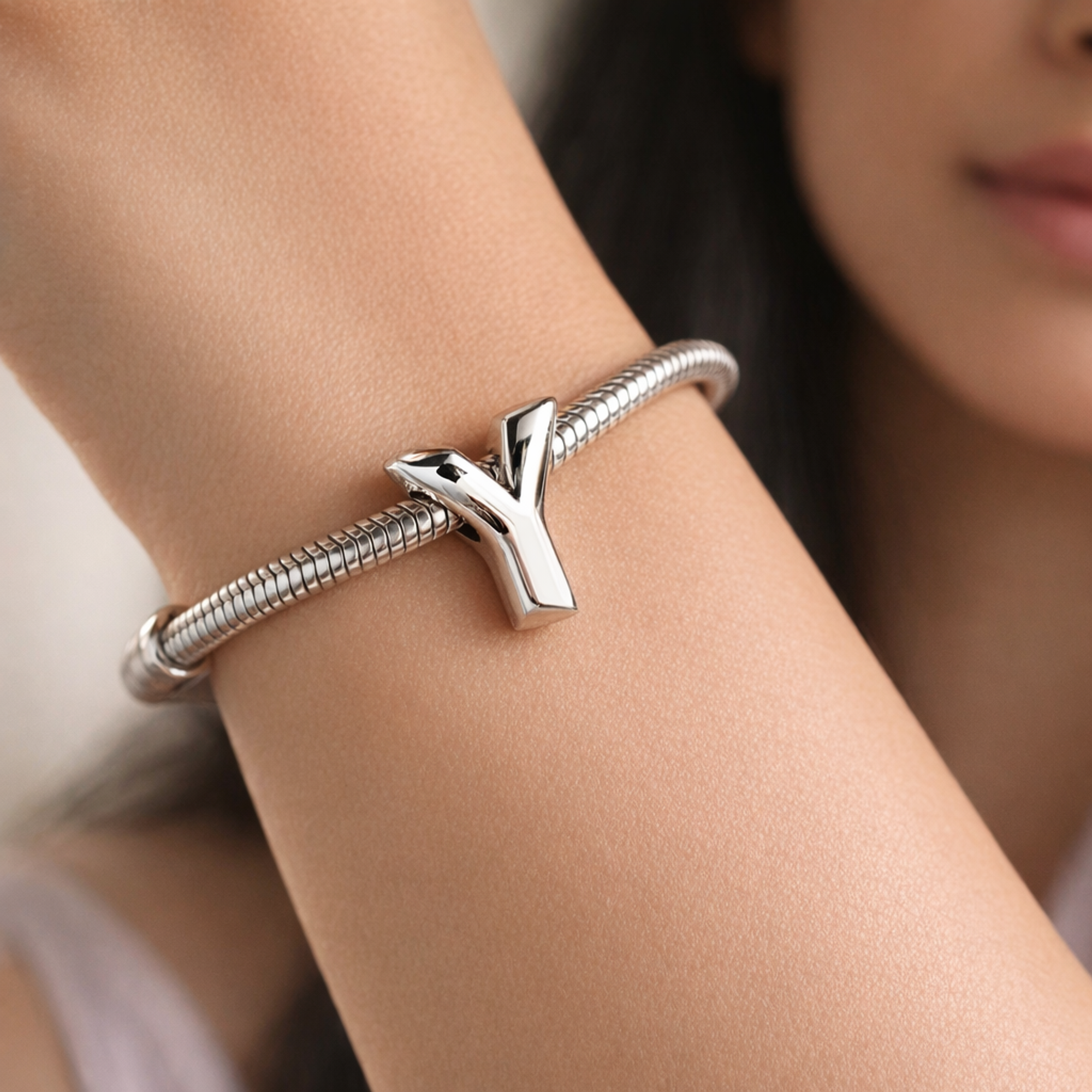 Letter Y Alphabet Charm — worn on wrist