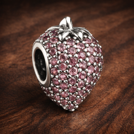 Pink Strawberry Charm - Pink Strawberry Charm — display on walnut