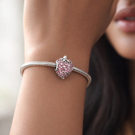 Pink Strawberry Charm - Pink Strawberry Charm — worn on wrist