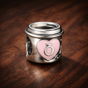 Take a Break Coffee Cup Charm — display on walnut
