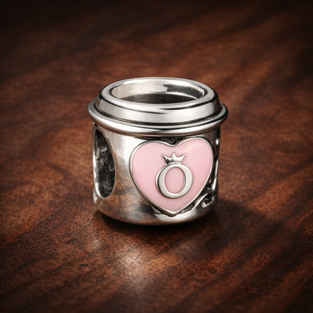 Take a Break Coffee Cup Charm — display on walnut