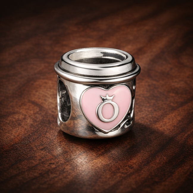 Take a Break Coffee Cup Charm — display on walnut