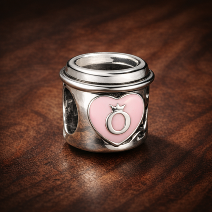 Take a Break Coffee Cup Charm — display on walnut