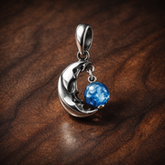 Blue Smile Bead - Blue Smile Bead Charm — display on walnut
