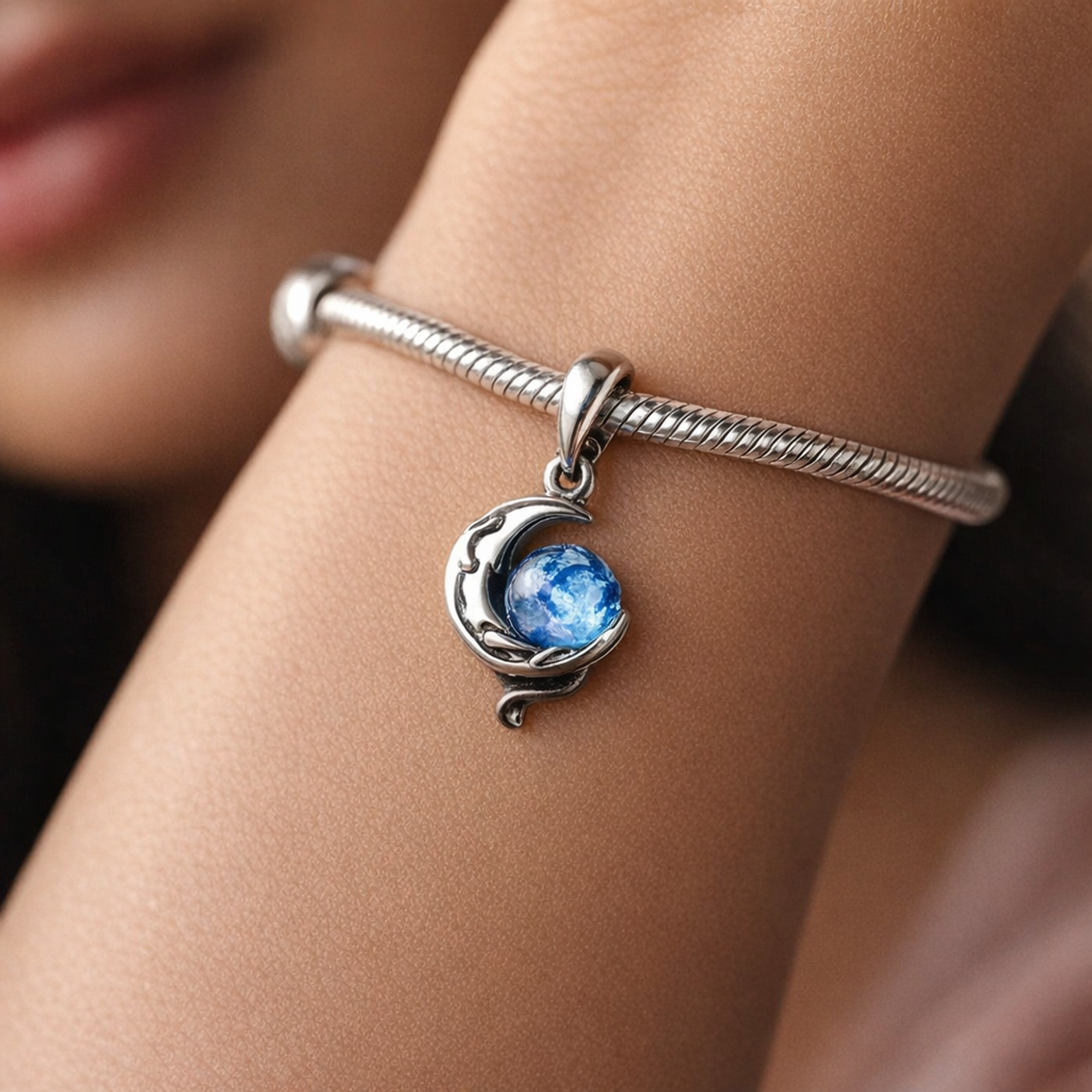 Blue Smile Bead - Blue Smile Bead Charm — worn on wrist