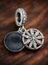 Firework And Blue Shimmer Double - Sterling Silver Firework And Blue Shimmer Double Dangle Charm — display on walnut