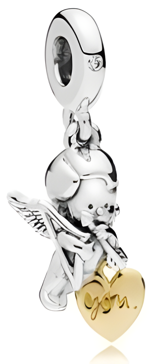 Sterling Silver Cupid Angel with Gold-Plated Heart Dangle Charm