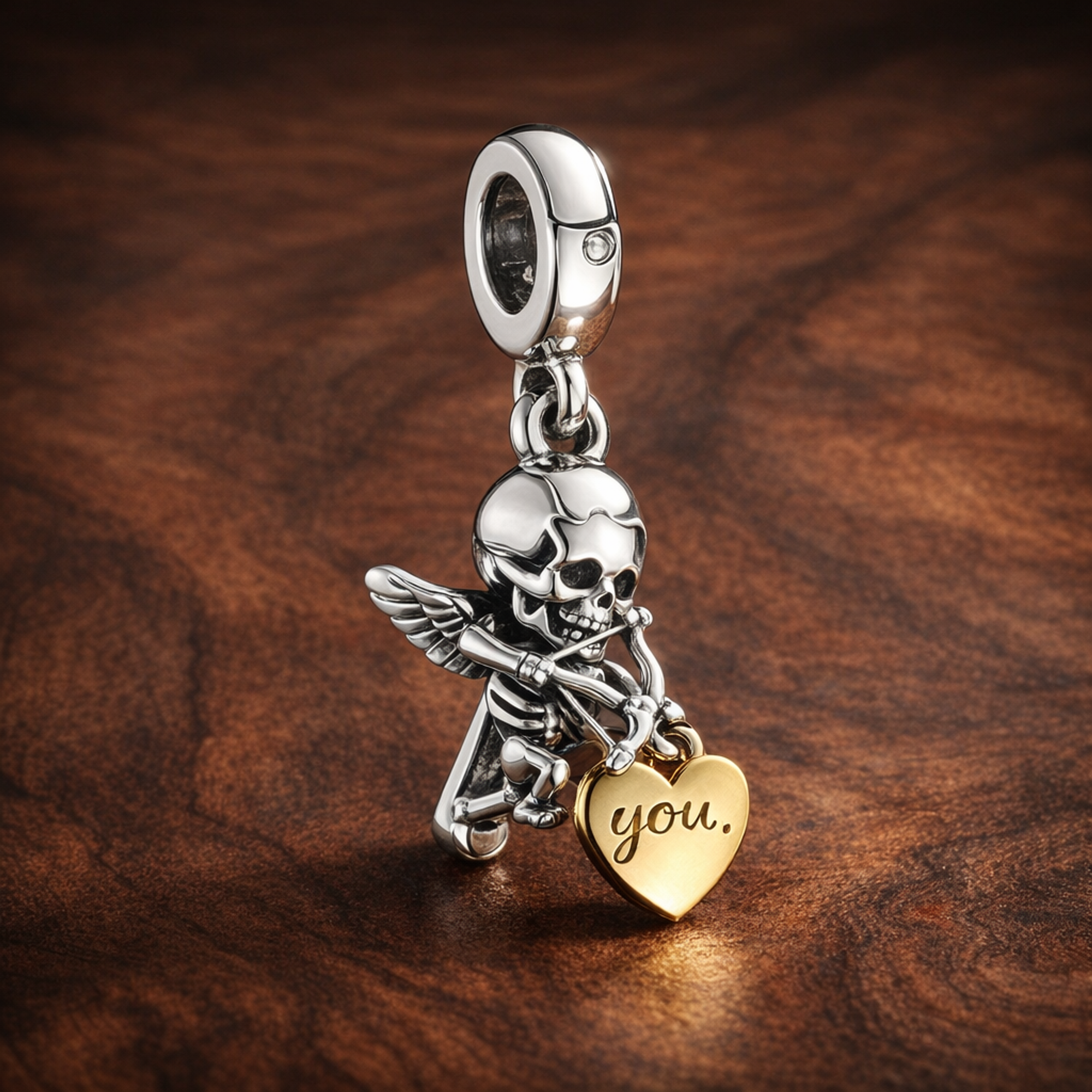 Sweet Fairy Heart Dangle - Sweet Fairy Heart Dangle Charm — display on walnut