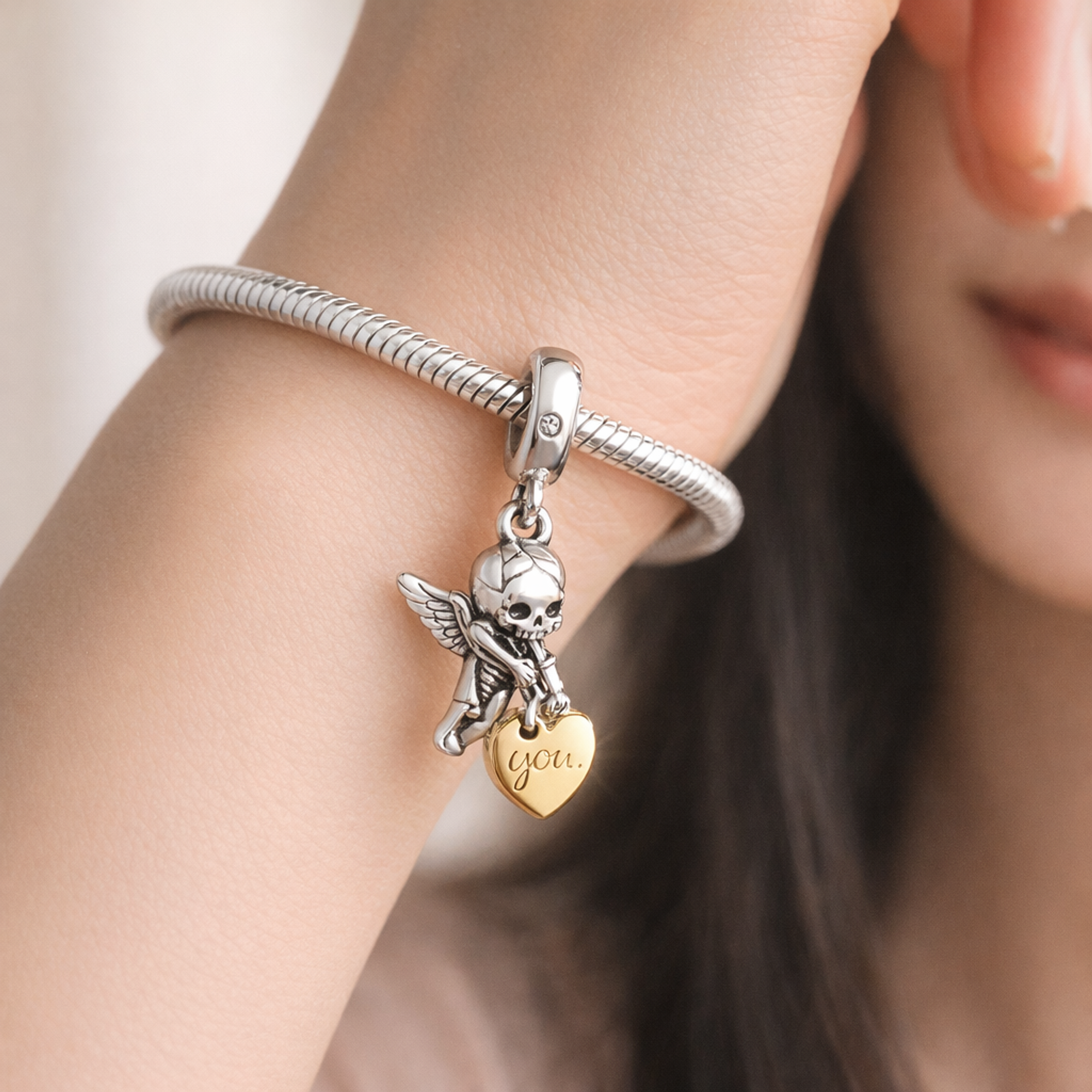 Sweet Fairy Heart Dangle - Sweet Fairy Heart Dangle Charm — worn on wrist