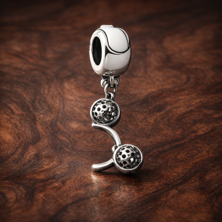 Black Mickey Balloons - Black Mickey Balloons Dangle Charm — display on walnut