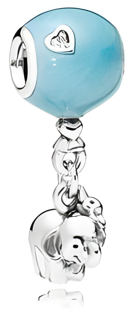 Sterling Silver Baby Elephant with Blue Enamel Balloon Dangle Charm