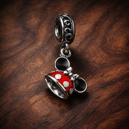 Mickey Shorts Twin Dangle - Mickey Shorts Twin Dangle Charm — display on walnut