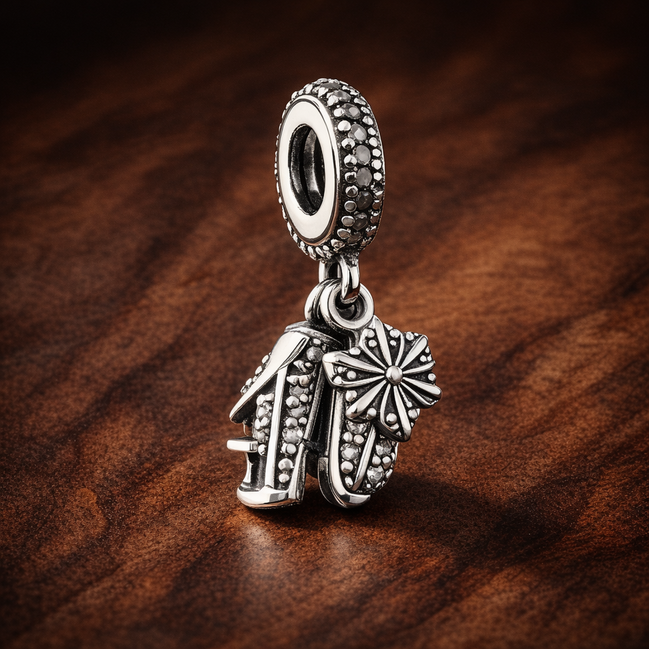 40th Celebration Dangle Charm — display on walnut