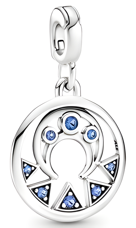 Sterling Silver Horseshoe Medallion Dangle Charm with Blue Stones