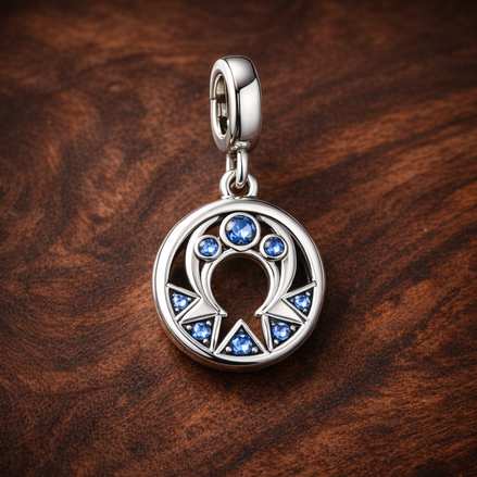 Moon And Stars Medallion - Moon and Stars Medallion Charm — display on walnut