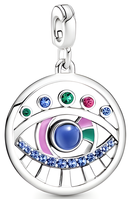 Sterling Silver Colorful Enamel Evil Eye Medallion Dangle Charm