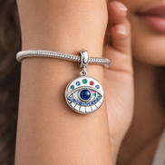 Rainbow Evil Eye Medallion - Rainbow Evil Eye Medallion Charm — worn on wrist