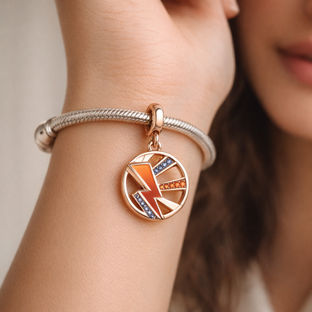 Rose Lightning Medallion - Rose Lightning Medallion Charm — worn on wrist