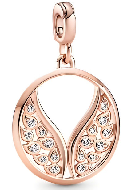 Rose Gold-Plated Angel Wings Medallion Dangle Charm with Sparkling Stones