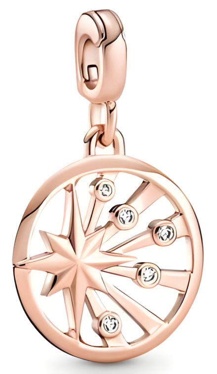 Rose Gold-Plated Starburst Medallion Dangle Charm with Sparkling Stone Accents