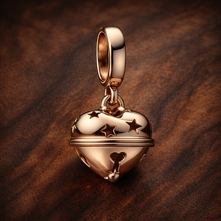 Festive Bell Dangle Charm — display on walnut