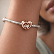 Radiant Heart & Floating Stone Charm — worn on wrist