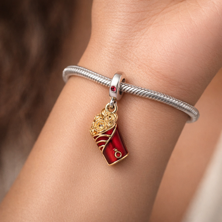 Two-tone Red Envelope Dangle Charm — worn on wrist