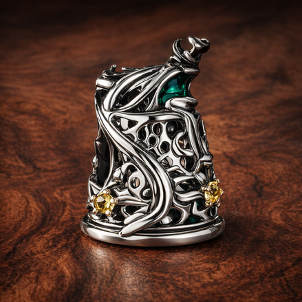 Disney Tinker Bell Celestial Thimble Charm — display on walnut