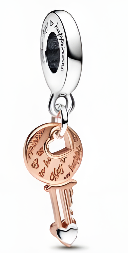 Rose Gold-Plated Heart Key Dangle Charm with Stone Accent