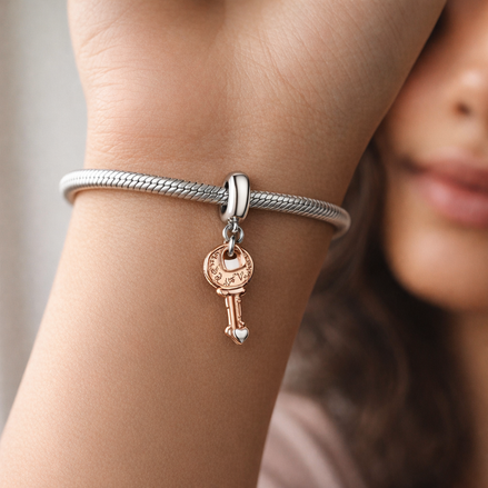 Rose Heart Key Dangle - Rose Heart Key Dangle Charm — worn on wrist