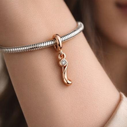 Letter I Script Alphabet Dangle Charm — worn on wrist