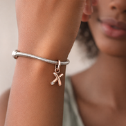 Letter X Script Alphabet Dangle Charm — worn on wrist