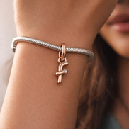 Letter F Script Alphabet Dangle Charm — worn on wrist