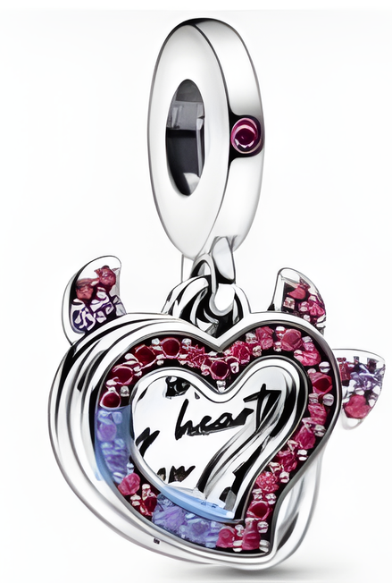Sterling Silver Devil Heart Dangle Charm with Sparkling Stones and Enamel