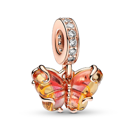 Pink & Yellow Murano Glass Butterfly Dangle Charm