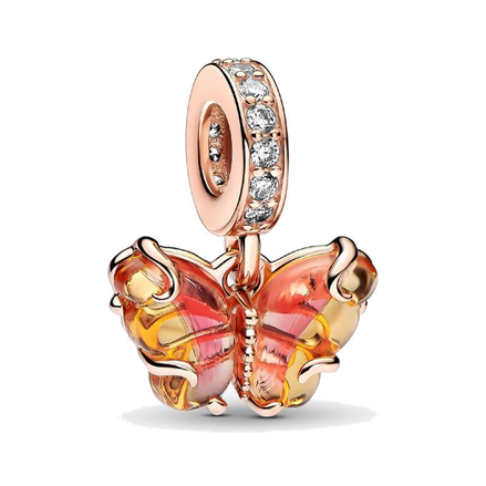 Pink & Yellow Murano Glass Butterfly Dangle Charm