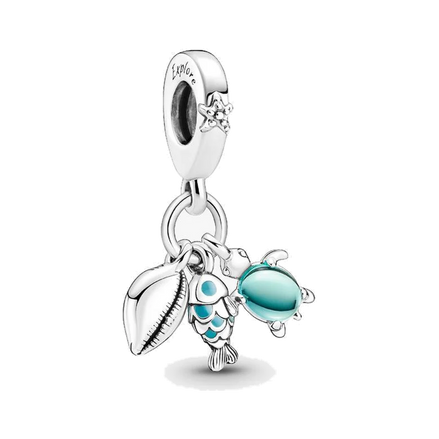 Fish, Sea Turtle & Conch Triple Dangle Charm