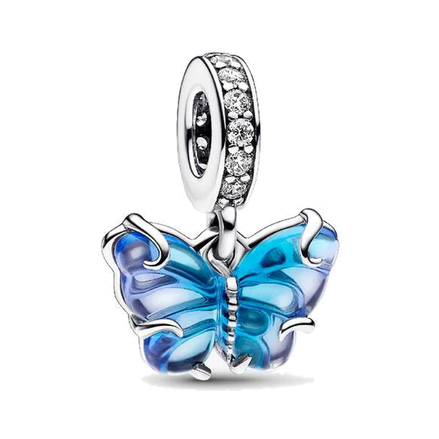 Blue Murano Glass Butterfly Dangle Charm